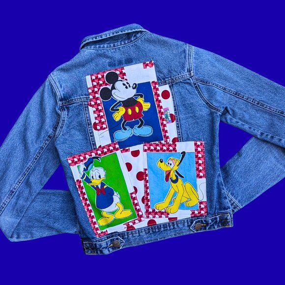 Handmade, Upcycled Walt Disney's Favorite Characters Denim Jacket Size M - Picture 1 of 4